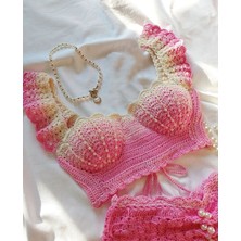 Sistaful El Örgüsü Kadın Pembe Büstiyer Etek 2'li Takım