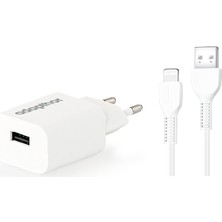 Adapthor 10W 5V 2.1A Tek USB + USB To Lıghtnıng 2.4A Kablolu Set Beyaz