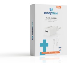 Adapthor 10W 5V 2.1A Tek USB + USB To Lıghtnıng 2.4A Kablolu Set Beyaz