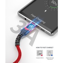 Jsaux Premium Serisi UZUN Usb-A To Type-C 3 AMPER 3 Metre  300 CM Uzun Hızlı Şarj ve Data Kablosu iPhone 15 Serisi Ve Type-C girişli Cihazlar İle Uyumlu CC0011 Kırmızı