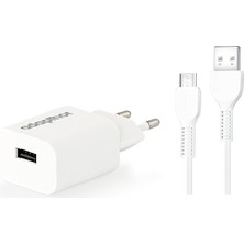 Adapthor 10W 5V 2.1A Tek USB + USB To Mıcro 2.4A Kablolu Set  Beyaz