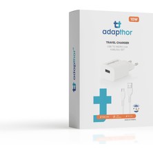 Adapthor 10W 5V 2.1A Tek USB + USB To Mıcro 2.4A Kablolu Set  Beyaz