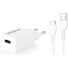 Adapthor 10W 5V 2.1A Tek USB + USB To Type C  2.4A Kablolu Set  Beyaz