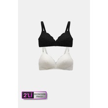 Pierre Cardin 6817 2'li Ekonomik Paket Venedik Desteksiz Siyah - Ekru Dantelli Sütyen Set