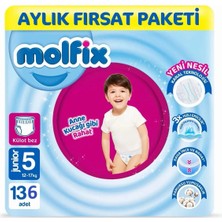 Molfix Pants Bebek Bezi 5 Beden Junior Aylık Fırsat Paketi 136 Adet