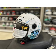 Sway Kask SW-715 Iris Çenesiz Mavi Beyaz Polikarbonat Malzemeden Üretilmiş Yüksek Darbe Dirençli