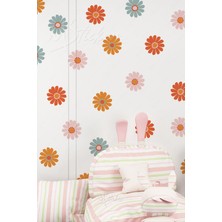 Msticker Retro Soft Renklerde Papatyalar Çocuk Bebek Odası Duvar Kağıdı Görünümlü Sticker Seti