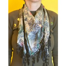 Gönülden Tasarım Çift Taraflı Desenli Püsküllü Dökümlü Kumaş Fular Bandana Şal 155X55 cm