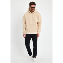 Kef Clothing Bej Hoodie, Oversize Sweatshirt, Erkek Hoodie, Kanguru Cep Kapüşonlu