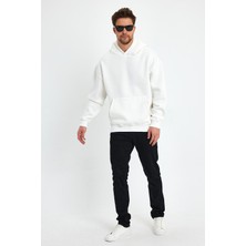 Kef Clothing Beyaz Hoodie, Oversize Sweatshirt, Erkek Hoodie, Kanguru Cep Kapüşonlu