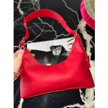 Zeyzey Butik Perla Kemer Detaylı Kırmızı Deri  Çanta