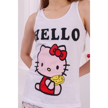 Zeyzey Butik Hello Baskılı Ikili  Şortlu Pijama Takımı