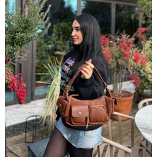 Zeyzey Butik Stra Çok Cepli Deri Baget Taba Kadın Çanta