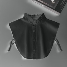 Schik Pamuklu Fırfır Sahte Yaka Yarım Gömlek Siyah Sckwm24Gml02