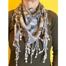 Gönülden Tasarım Çift Taraflı Desenli Püsküllü Dökümlü Kumaş Fular Bandana Şal 155X55