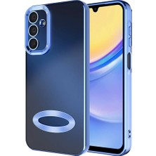 Kzy Samsung Galaxy A25 Kapak Lens Korumalı Logo Gösteren Şeffaf Luxury Silikon Kılıf - Mavi