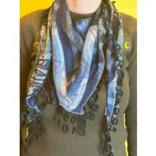 Gönülden Tasarım Çift Taraflı Desenli Püsküllü Dökümlü Kumaş Fular Bandana Şal 155X55 cm