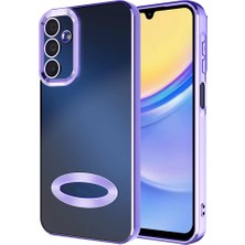 Kzy Samsung Galaxy A15 Kapak Lens Korumalı Logo Gösteren Şeffaf Luxury Silikon Kılıf - Lila