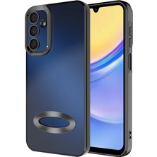 Kzy Samsung Galaxy A25 Kapak Lens Korumalı Logo Gösteren Şeffaf Luxury Silikon Kılıf - Siyah