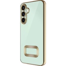 Kzy Samsung Galaxy A35 Kapak Lens Korumalı Logo Gösteren Şeffaf Luxury Silikon Kılıf - Gold