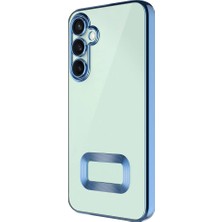 Caseart Samsung Galaxy A35 Kapak Lens Korumalı Logo Gösteren Şeffaf Luxury Silikon Kılıf - Mavi