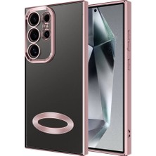 Caseart Samsung Galaxy S24 Ultra Kapak Yanları Renkli Lens Korumalı Logo Gösteren Şeffaf Luxury Silikon Kılıf - Rose Gold