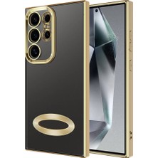 Kılıfmania Samsung Galaxy S24 Ultra Kapak Yanları Renkli Lens Korumalı Logo Gösteren Şeffaf Luxury Silikon Kılıf - Gold