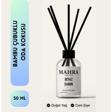 Mahra Oda Kokusu Beyaz Sabun bambu çubuklu Oda Kokusu Esansiyel Uçucu yağ reed diffuser 50ML