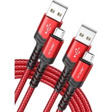 Jsaux Micro USB 2.4A Hızlı Şarj ve Data Kablosu , Android Şarj Cihazı Mikro Usb'den Usb'ye Naylon Örgülü Kablo Samsung Galaxy S6 S7 Edge Note 5, Kindle, Ps4 ve Daha Fazlası ile Uyumlu Kırmızı