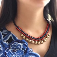 Mingjin Shop2 A 14 Tasarımlar El Yapımı Egzotik Takı Bildirimi Çan Vintage Gerdanlık Kolye, Yeni Etese Rüzgar Ulusal Lezzet Kırmızı Kolye (Yurt Dışından)