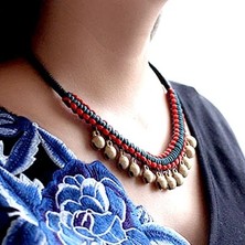 Mingjin Shop2 A 14 Tasarımlar El Yapımı Egzotik Takı Bildirimi Çan Vintage Gerdanlık Kolye, Yeni Etese Rüzgar Ulusal Lezzet Kırmızı Kolye (Yurt Dışından)