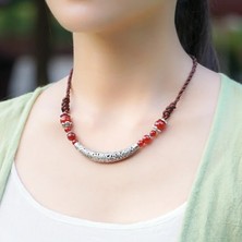 Mingjin Shop2 A 14 Tasarımlar El Yapımı Egzotik Takı Bildirimi Çan Vintage Gerdanlık Kolye, Yeni Etese Rüzgar Ulusal Lezzet Kırmızı Kolye (Yurt Dışından)