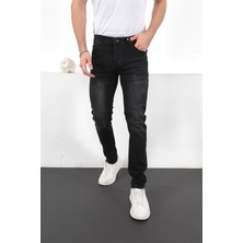 Enzim Jeans Erkek Skinny Fit Likralı Denim Pantolon Koyu Füme Desenli Günlük Stil