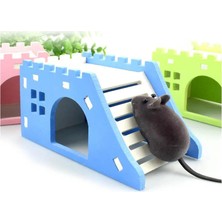 Pengfu Shop Mavi Stil Ahşap Merdiven Pet Kirpi Kale Oyuncak 14.5*7*7 cm Görüntüleme Güverte Evcil Hayvan Evi Hamster Yuva Hamster Evi Ev Hayvanı Ürünü (Yurt Dışından)