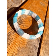 Gümüştel El Sanatları Sertifikalı Doğal Akuamarin & Pembe Kuvars Taşı Özel Kesim Rolex Bileklik Aaa Kalite