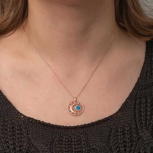 Gumush Gümüş Rose Opal Mavi Taşlı Ay Güneş Kadın Kolye