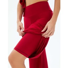 Ayma Active Kırmızı Şortlu Yoga Pantolon Ince Dökümlü Yoga Pantolon