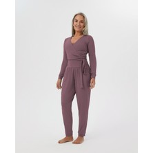 Ayma Active Kadın Lila Comfort Pants - Yüksek Bel, 4 Kat Korsaj, Paçada Bant Detaylı, Rahat Kesim, Günlük Pilates, Yoga İçin Konforlu Pantolon