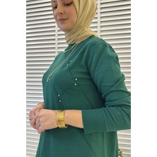 Rabia Şamlı Gonca Taşlı Triko Tunik Zümrüt