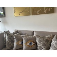 Ge Living Dekoratif Mat Gri Kadife Gold Pullu Göz Desenli Kırlent Kılıfı