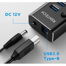RSHTECH Alüminyum 5 Gbps 10 Port USB 3.0 Data  Hub 12W 3A Power Adaptör Çevirici Dönüştürücü 10 Girişli