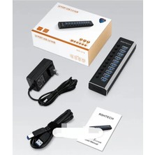 RSHTECH Alüminyum 5 Gbps 10 Port USB 3.0 Data  Hub 12W 3A Power Adaptör Çevirici Dönüştürücü 10 Girişli