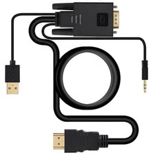 Koodmax - HDMI To VGA Kablo 3.5mm Ses ve USB Güç Destekli - 1080P - 2 Metre