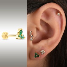 Saf Pırlanta Zümrüt Taşlı Altın Tragus Piercing