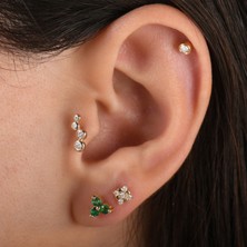 Saf Pırlanta Zümrüt Taşlı Altın Tragus Piercing