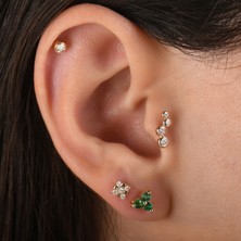 Saf Pırlanta Zümrüt Taşlı Altın Tragus Piercing