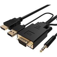 Koodmax - HDMI To VGA Kablo 3.5mm Ses ve USB Güç Destekli - 1080P - 3 Metre