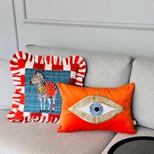 Ge Living Dekoratif Pullu Göz Desenli Turuncu Kadife Kırlent Kılıfı ( 35 cm x 50 cm )