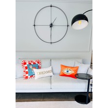 Ge Living Dekoratif Pullu Göz Desenli Turuncu Kadife Kırlent Kılıfı ( 35 cm x 50 cm )
