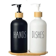 Yzhome 2’li Beyaz Mutfak Sıvı Sabunluk Seti 500ML+500ML Bambu Tepsili